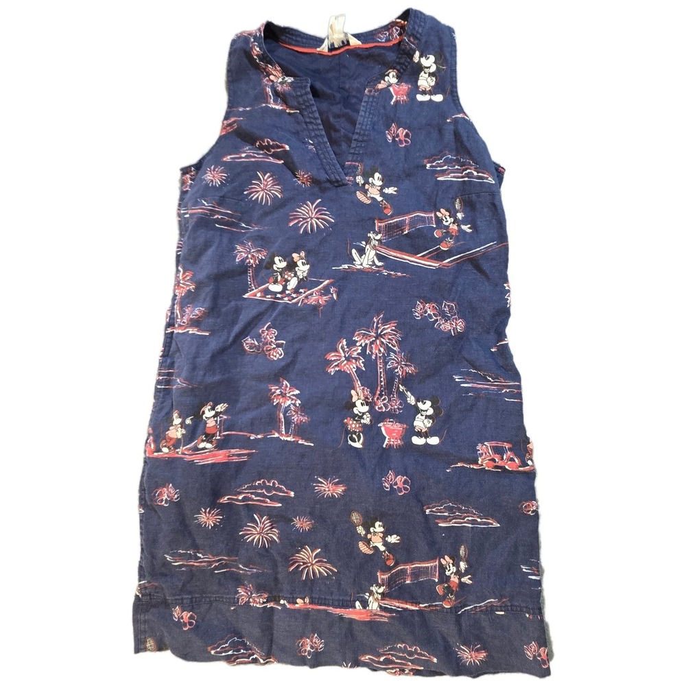 Disney x Tommy Bahama Womens Mickey Minnie Tropical Linen Shift Dress Navy XS